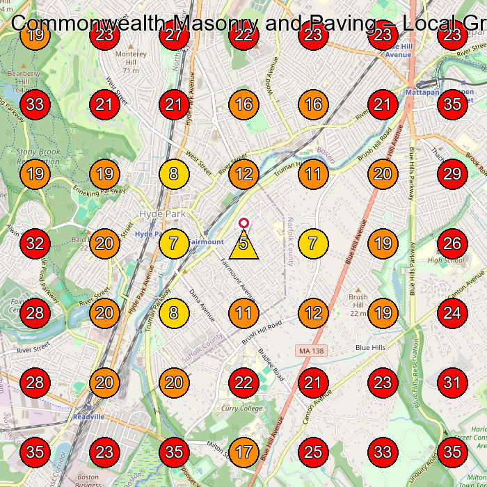 Commonwealth Masonry and Paving GeoGrid visibility map for Landscape Designer in Boston